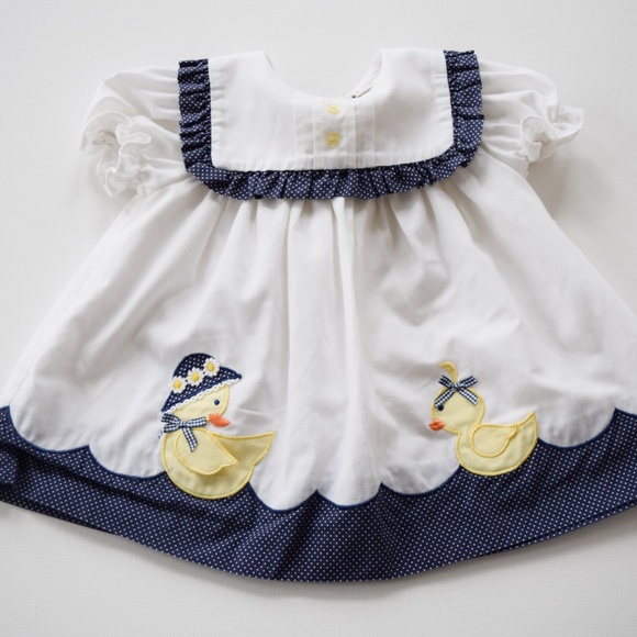 Vintage Other - Vintage b.t. Kids 6-9 Month Duck Dress White Navy